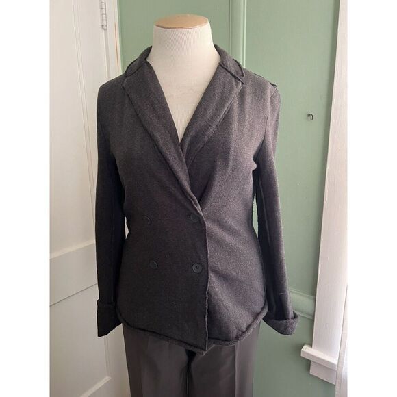 T Alexander Wang Heavy Knit 100% Cotton Gray Double Breasted Casual Blazer Large - Picture 1 of 9
